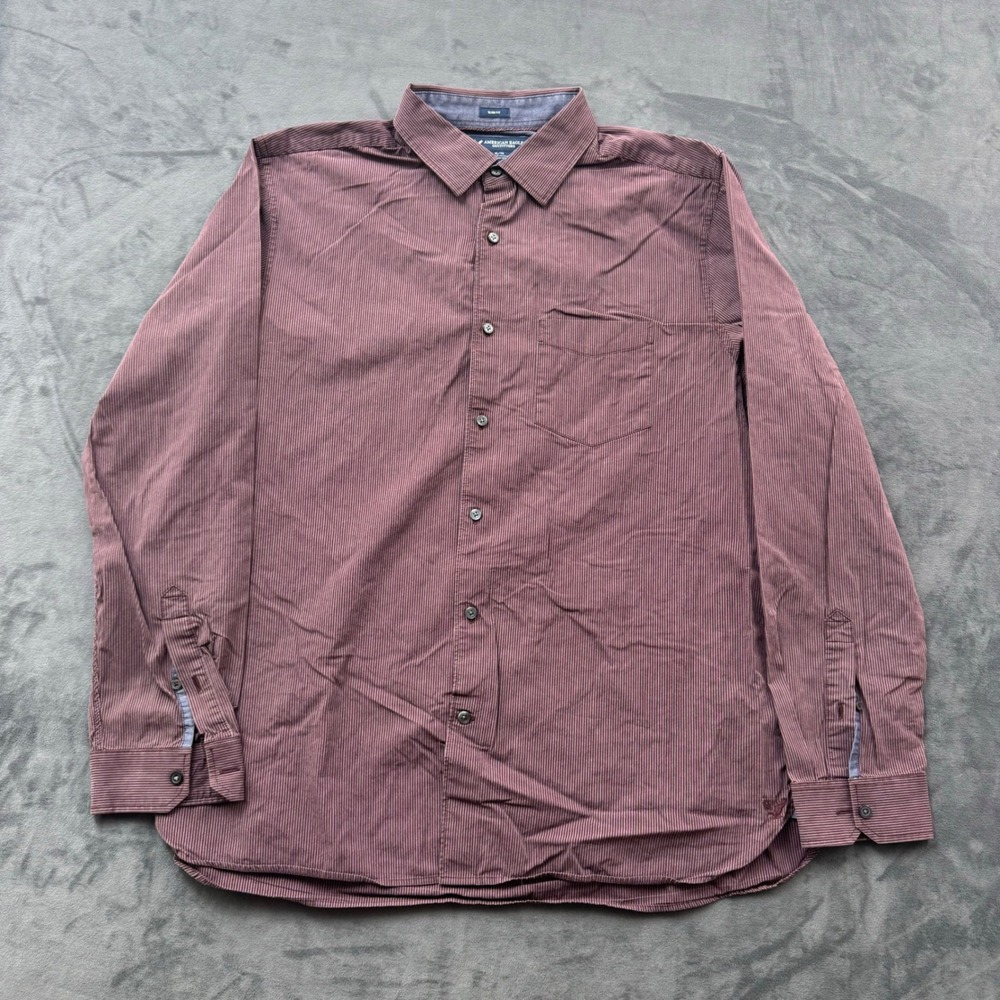 American Eagle Outfitters Mens XL Slim Burgundy Micro Stripe Button Down Shirt